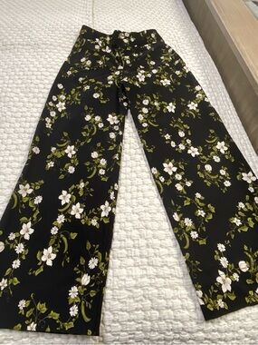 Maeve Black Wide-Leg Floral Pants